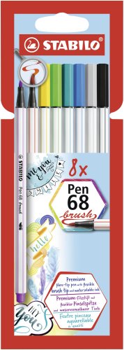 Premium-Filzstift mit Pinselspitze für variable Strichstärken - STABILO Pen 68 brush - 8er Pack - mit 8 verschiedenen Farben