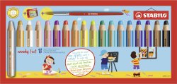 Buntstift, Wasserfarbe & Wachsmalkreide - STABILO woody 3 in 1 - 18er Pack mit Spitzer und Pinsel - mit 18 verschiedenen Farben